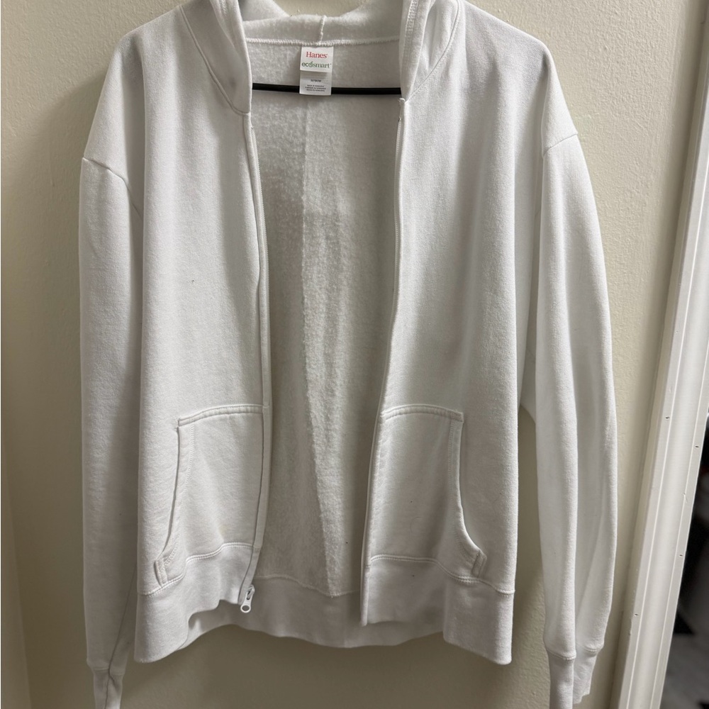 Hanes Unisex White Full-Zip Hooded Sweatshirt